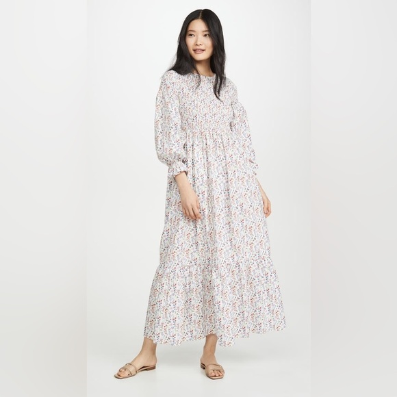 Meadows Blush Dress 6 Floral Maxi Boho Peasant Long Sleeve Prairie Cotton White - Picture 1 of 8